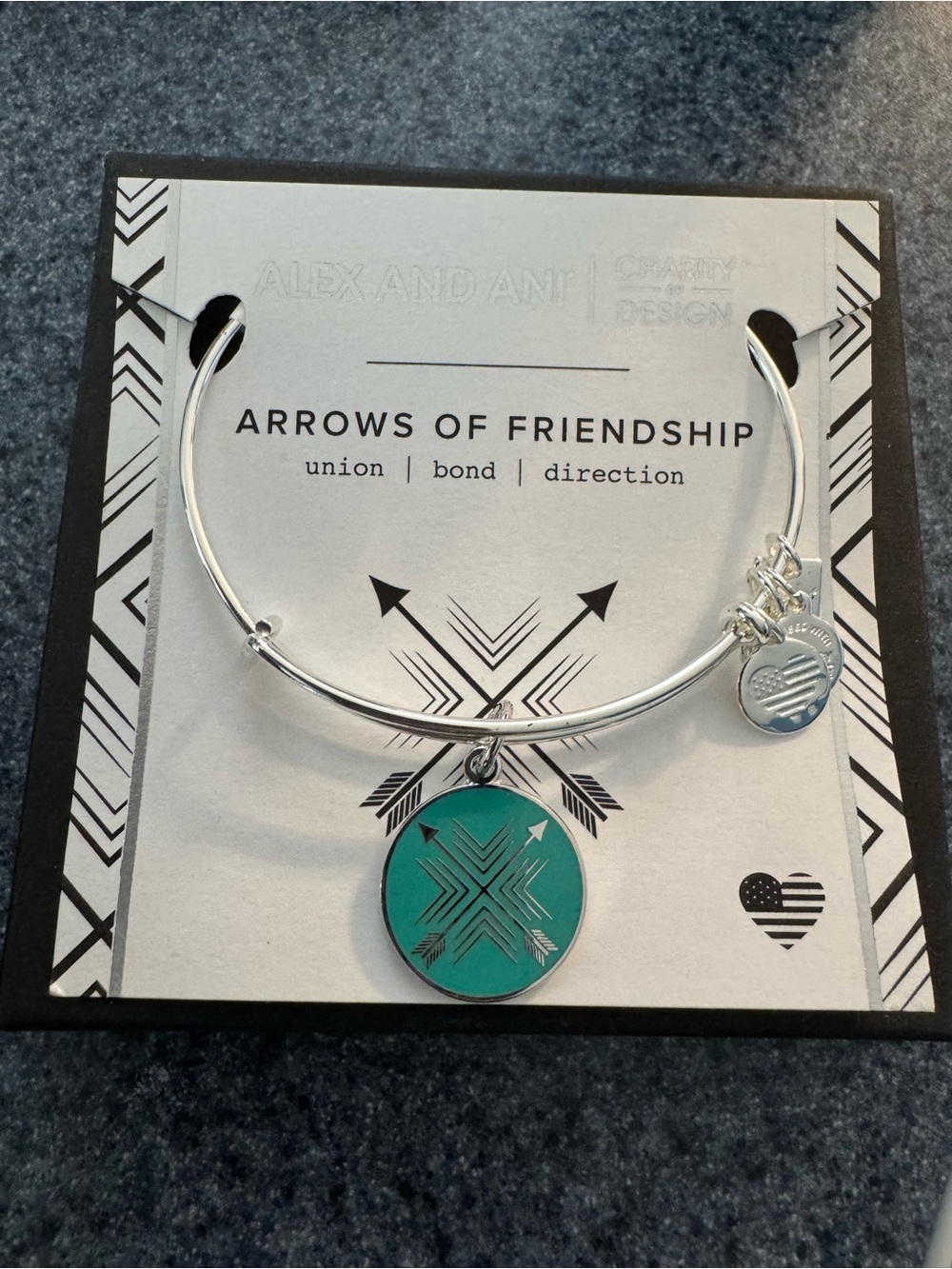 Alex and Ani Silver Turquoise Arrows of Friendship Charm Bangle.  New